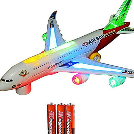 Toysery Airplane Airbus Toy With Beautiful Attractive Flashing Lights and Realistic Jet Engine Sounds , Bump and Go Action Battery Included (Colors May (Best Baby Toys For Airplane)