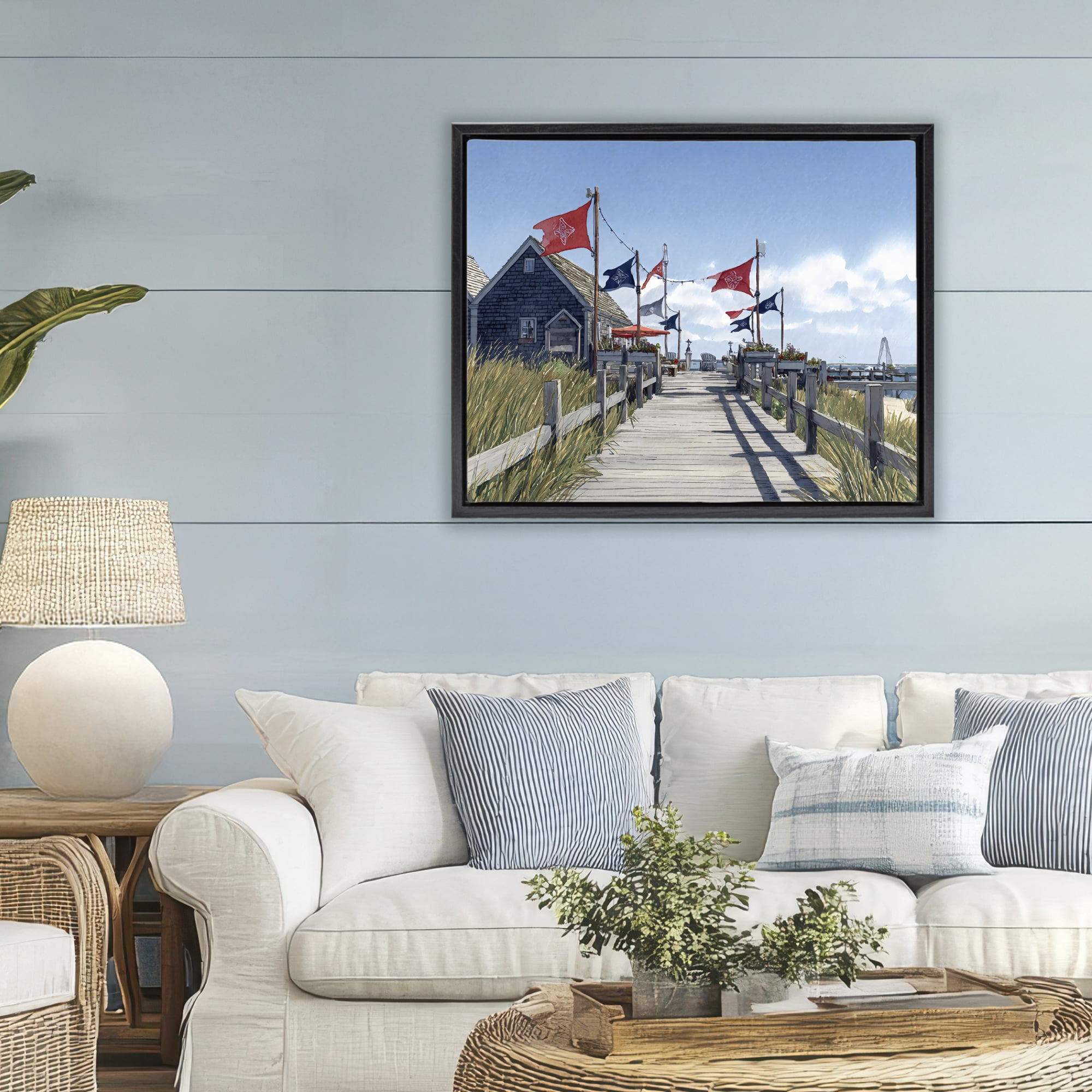 Stupell Industries Summer Boardwalk Stroll Black Framed Floater Canvas Wall Art, design by Franklyn Gregory