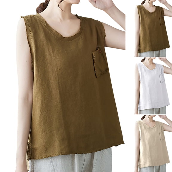 Bixock Summer Workout Tank Tops for Women,Women's Tops,Blouse for Women Solid Color Round Neck Vests Top Sleeveless Casual Loose Outwear Lightweight Soft Shirts
