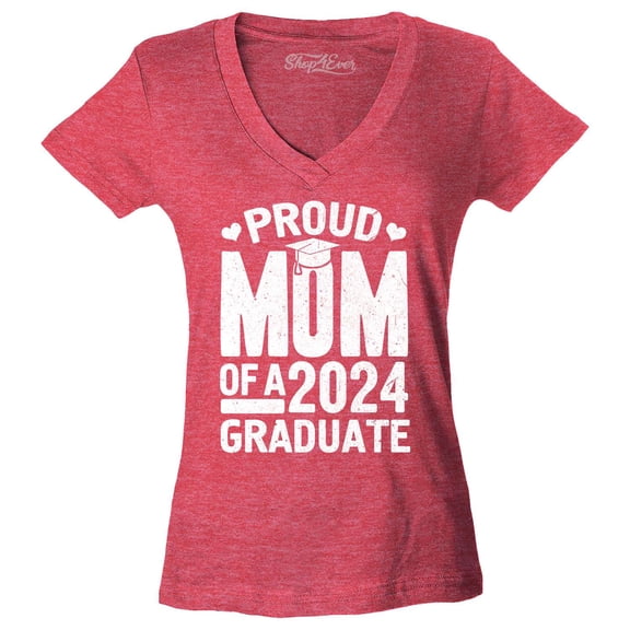 Shop4Ever Women's Proud Mom of a 2024 Graduate Mother Graduation Slim Fit V-Neck T-Shirt X-Small Heather Red