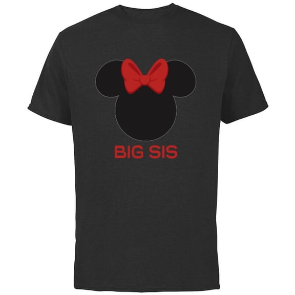 Disney Minnie Mouse Red Bow Icon Big Sis Sister Family- Short Sleeve Cotton T-Shirt for Adults - Customized-Black