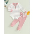thumbnail image 2 of Baby Girls 2PCS Pants Sets Long Sleeve Button Romper Solid Color Drawstring Pants Sets, 2 of 8
