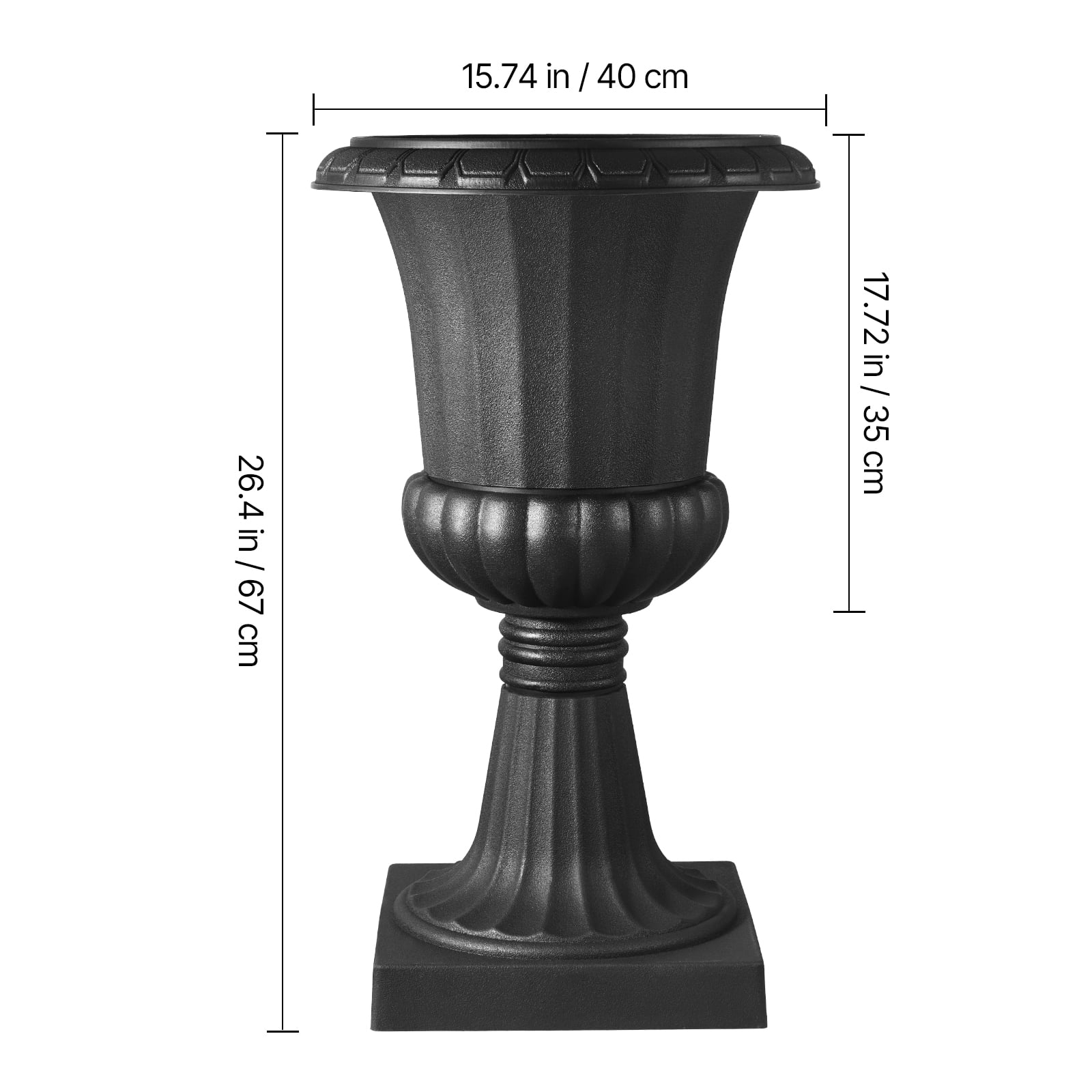 VEVOR Plastic Urn Planters, 15.8 x 26.4 Inch, 2 Pack Black Classic Flower Pots Front Porch Planters, Indoor & Outdoor Vase for Wedding, Party, Event, Home, Stage, Garden, Balcony, Patio Decoration