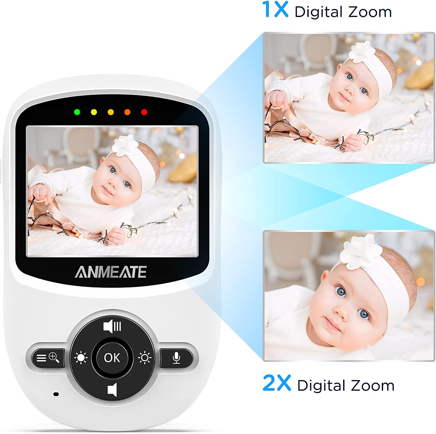 ANMEATE Video Baby Monitor with Digital Camera, Digital 2.4Ghz Wireless Video Monitor with Temperature Monitor, 960ft Transmission Range, 2-Way Talk, Night Vision, High Capacity Battery (2.4inch) SM - image 3 of 7
