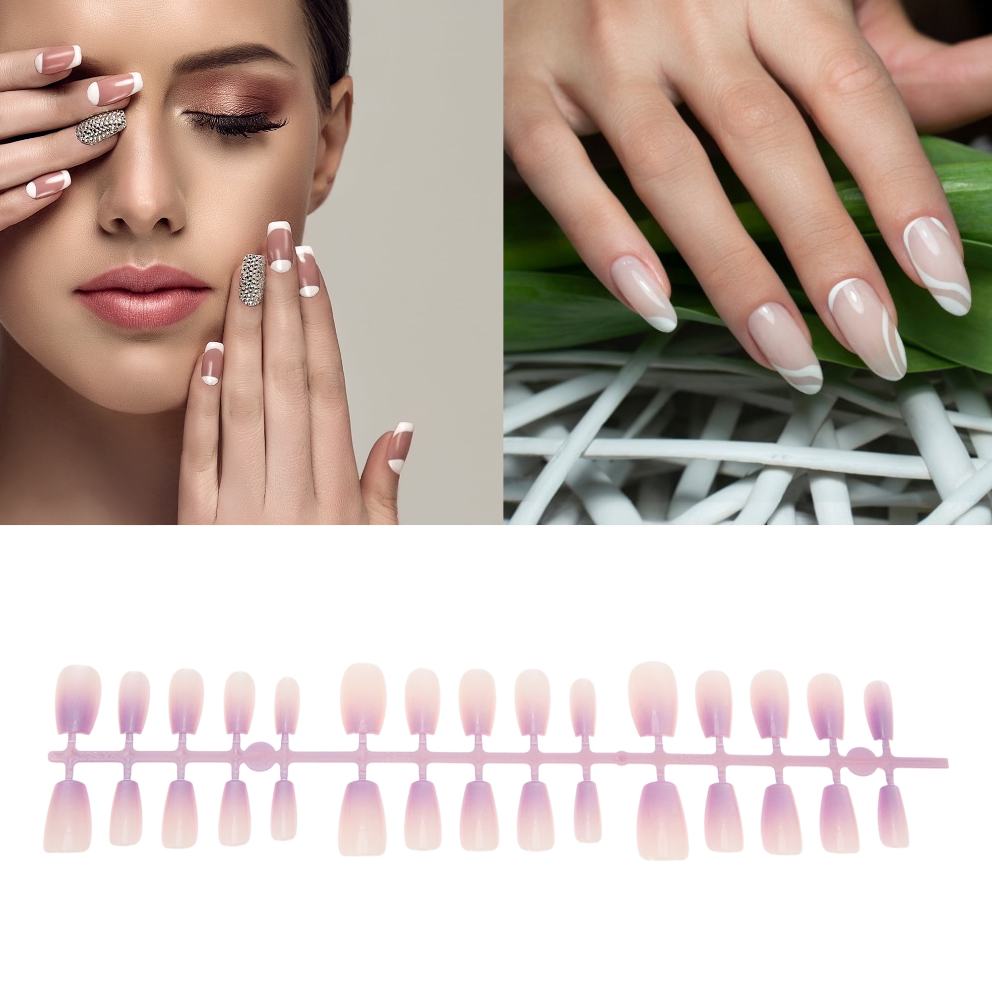 Unique Bargains Gradient Short Coffin Fake Nails 1Set/30Pcs 193-05