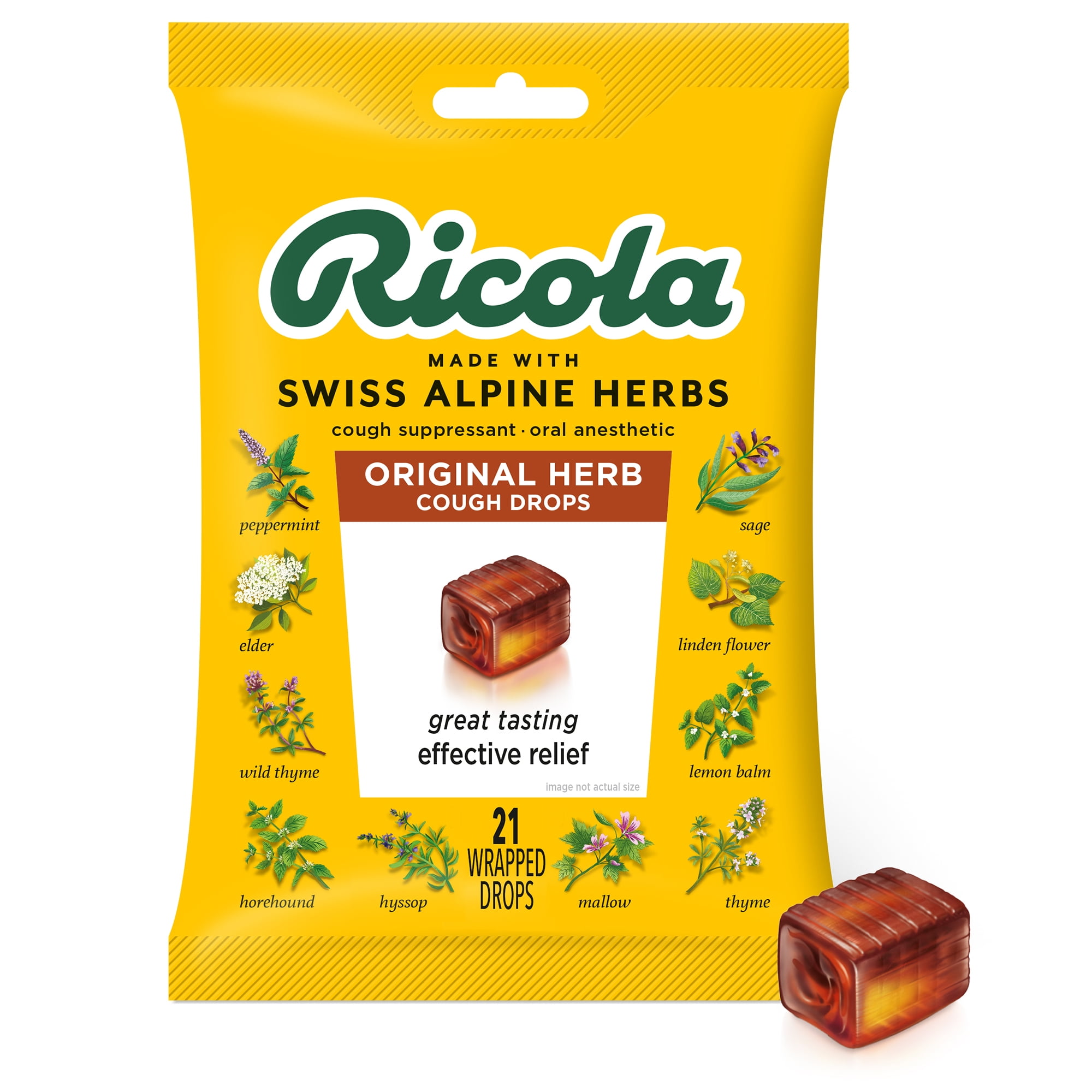Ricola Cough Drops, Soothing Relief for Dry, Sore Throat, Original Herb, 21 Count