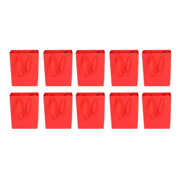 10 bolsas de regalo de papel rojo simple para compras navideñas, fiestas, cumpleaños y graduaciones.