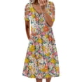 thumbnail image 1 of Fashnice Robe Longue Femme Col en V Été Plage Robe d'Été Manches Courtes Midi Décontractée Vacances Jaune TG, 1 of 2
