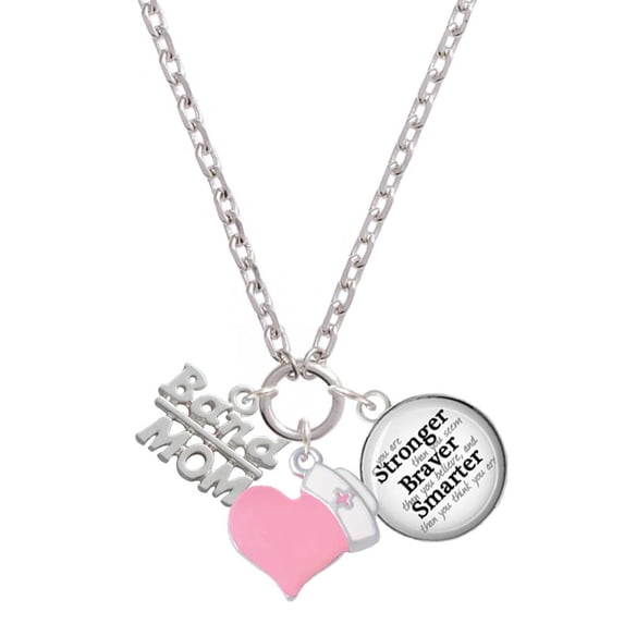 Delight Jewelry Silvertone Band Mom - Light Pink Heart Nurse Strong Zoe Necklace