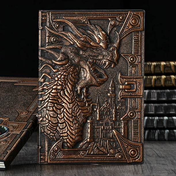 Cuaderno A5 Forrado Tapa Dura Cobre, Antiguo Diario Vintage Cuaderno de Cuero Cuaderno de Viaje con Rayas Forradas Bloc de Notas Hecho a Mano, Hermoso Regalo para Hombres Mujeres Adolescentes 3D