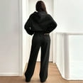 thumbnail image 4 of Dwralegc Womens Sweatsuits 2 Piece Set 2025 Fleece Long Sleeve Hooded Sweatshirt Casual Wide Leg Drawstring Sweatpant Athletic Fashion Fall Winter Sweatsuit Tracksuit with Pockets Black XL, 4 of 7
