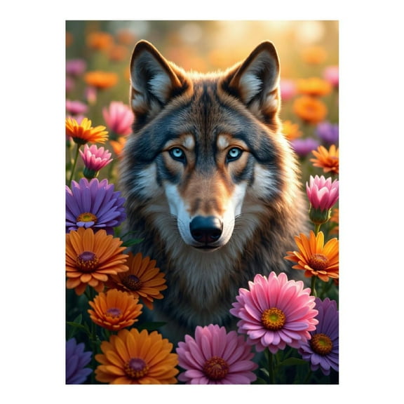 Diamond Art Kit for Adults, Wolf Among Colorful Flowers Diamond Painting for Adults Beginners, DIY Diamond Art Painting Kits, 5D Diamond Painting Crafts for Home Decor 12x16 Frameless