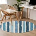 thumbnail image 5 of Summer Blue Stripes Round Living Room Rugs 4 ft, Watercolor Ocean Coastal Retro Linen Washable Area Rug with Non-Slip Sturdy Edge Binding Round Carpet for Entryway Kitchen Bedroom Bathroom, 5 of 9