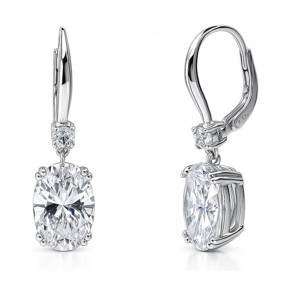 BERRICLE Sterling Silver Solitaire Leverback Drop Dangle Earrings for Women, 6 Carat Oval Cut Cubic Zirconia CZ