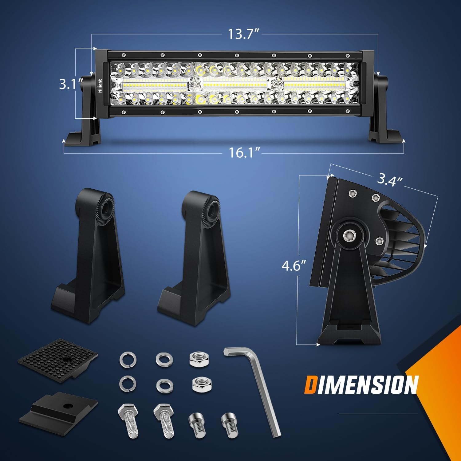 Nilight 13.5 Inch LED Light Bar, Triple Row Spot Flood Combo, Offroad Driving Fog Work Light for Truck SUV ATV