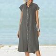 thumbnail image 2 of Outfmvch Robe Grande Taille pour Femmes Robe Unie à Manches Courtes pour Chemise à Boutons Col Rabattu avec Poches Robe Midi en Coton Lin Robes d'Automne pour Femmes, 2 of 9