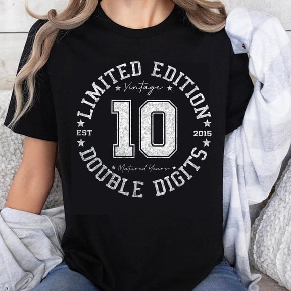 100% Cotton Limited Edition Vintage 10 Years Double Digits Birthday T-Shirt for Women Men Unisex Adult Birthday Gift 2015 Established Celebration Shirt