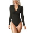 thumbnail image 2 of LOVZFMLL Combinaison à Manches Longues pour Femme, Unie, Confortable et Respirante, Col Rond, Noir, m, 2 of 8