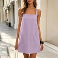 thumbnail image 6 of Women's Cotton Solid Color Square Neck Sleeveless Mini Dress Back Zipper Casual Short Dress with Pockets for Summer Daily Wear Purple L(L), 6 of 8