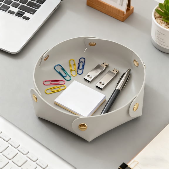 Faux Leather Foldable Storage Tray Multipurpose Desk Organizer Box for Entryway Vanity Office Home Use for Families and Students