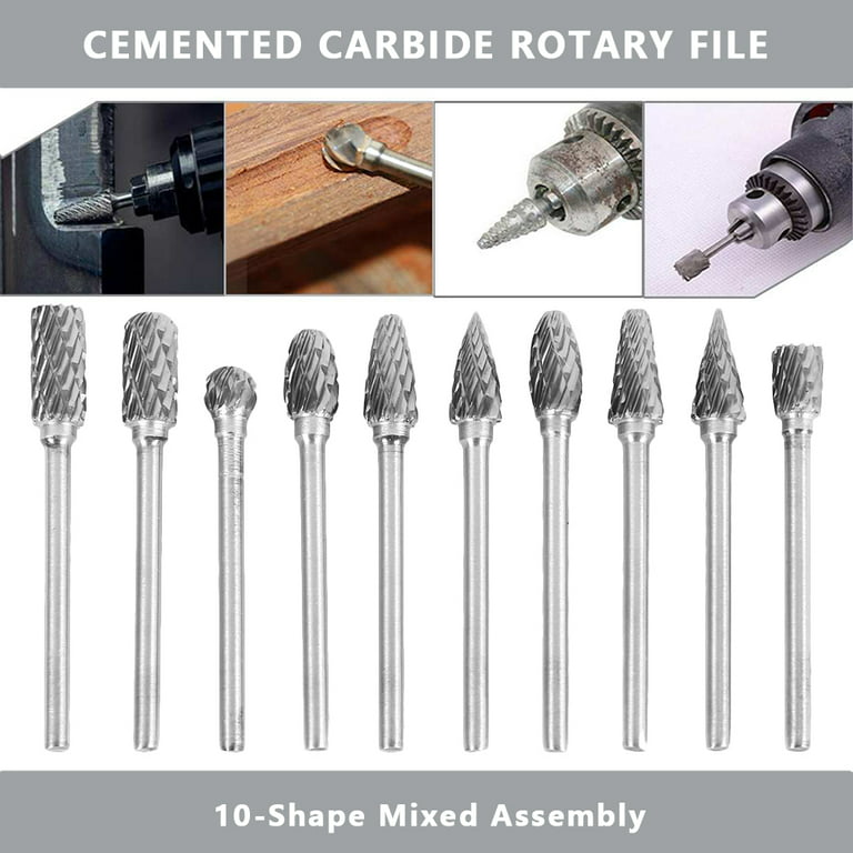 6pcs Carbide Burr Set Wood Carving Accessories DIY Grinder Rotary Tool with  1/8 Shank for Woodworking Engraving Drilling for Cut