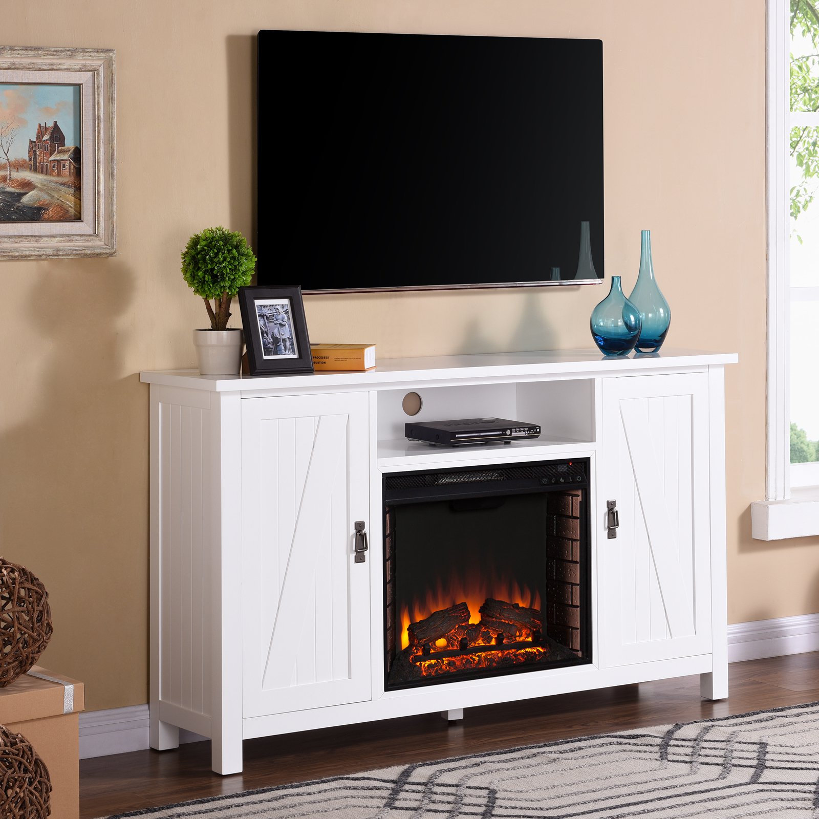 SEI Aviline Farmhouse-Style Electric Fireplace TV Stand