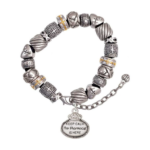Silvertone Keep Calm The Pharmacist is Here Silver Tone Christian Bead Bracelet