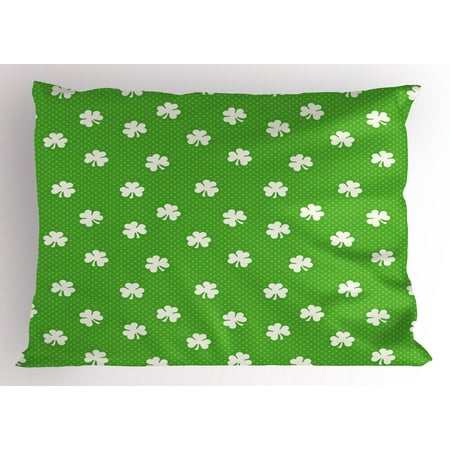 - Irish Pillow Sham Old Fashioned Polka Dots Backdrop with Cultural Flowers Clovers Retro Classic, Decorative Standard Size Printed Pillowcase, 26 X 20 Inches, Lime Green White, by Ambesonne