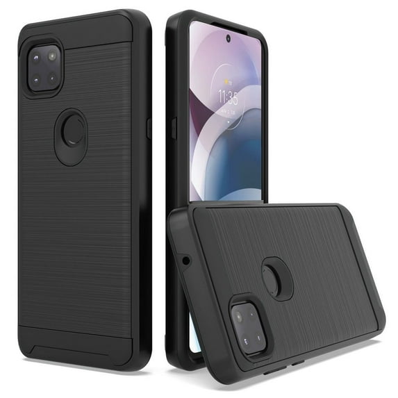 For Motorola Moto One 5g Ace Metal Brushed Design Hybrid Case Cover - Black