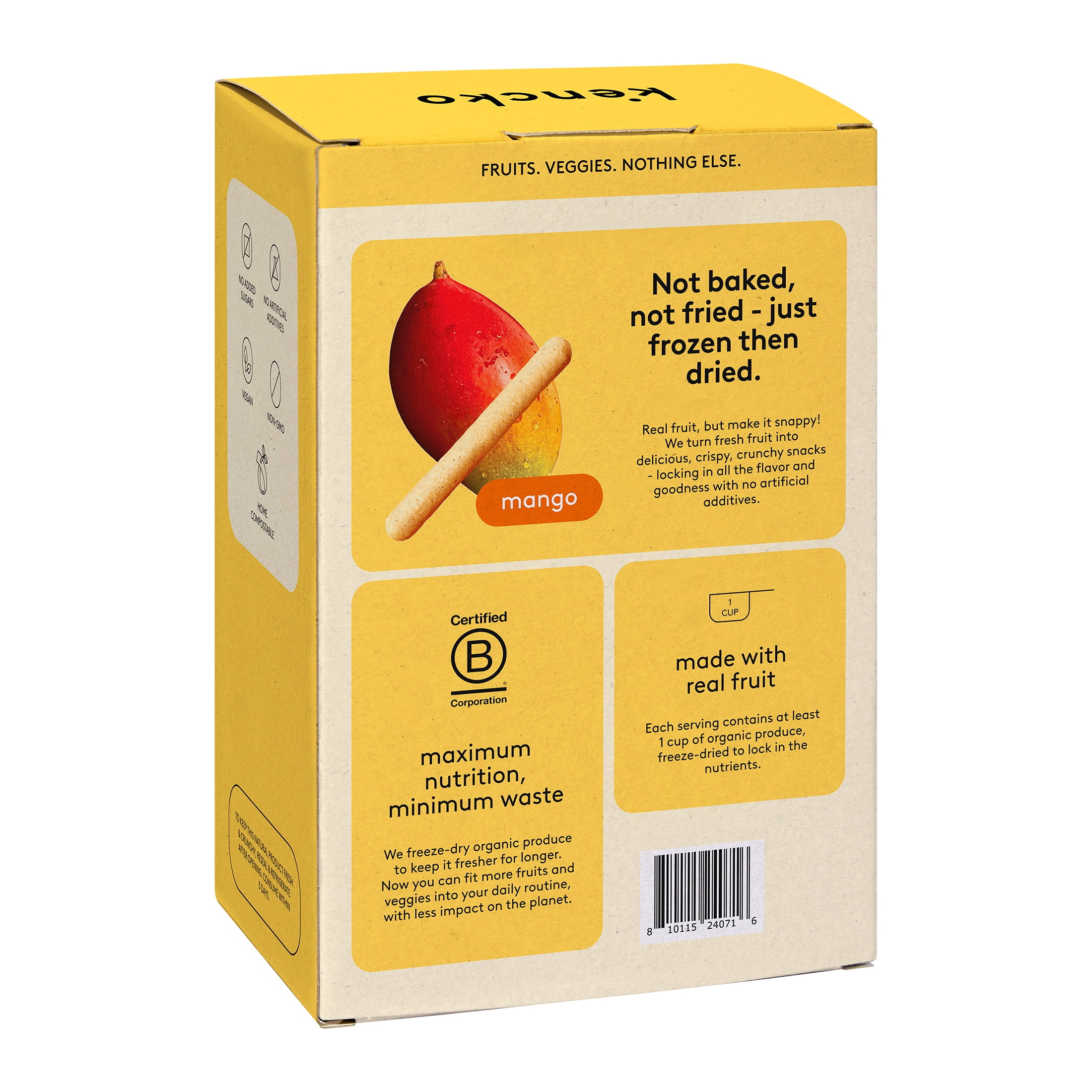 Kencko Mango Organic Fruit Snaps, Freeze Dried Snacks, 5 x 0.35 oz Snack Packs