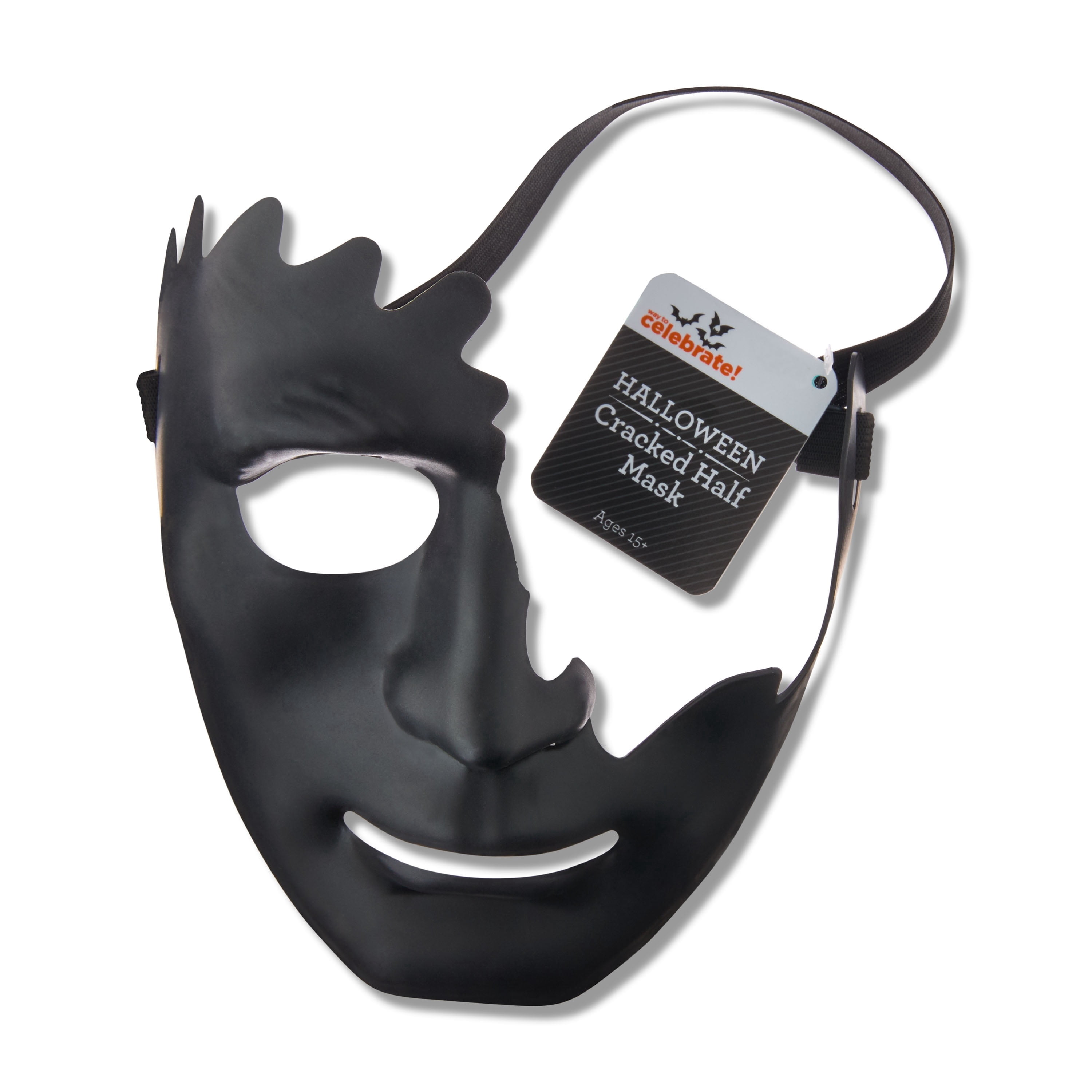 Cracked Half-Mask Costume Accessory for Adults, Black, Halloween by Way To Celebrate