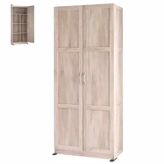 Gianna 71 inch Wooden Storage Cabinet, Freestanding Cupboard, 4-Tier Home Organizer for Kitchen, Living Room, Bedroom,Gray