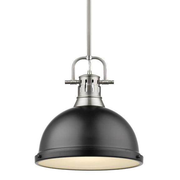 1 Light Rod Pendant in Classic Style 14.63 inches High By 14 inches Wide-Pewter Finish-Matte Black Shade Color Bailey Street Home 170-Bel-4763765
