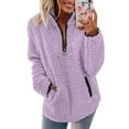 thumbnail image 3 of Women Winter Color Pullover Zipper Wool Loose Tops with Pockets, 3 of 8