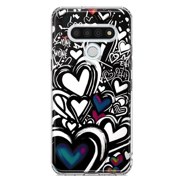 MUNDAZE LG Stylo 6 Shockproof Clear Hybrid Protective Phone Case Black White Hearts Love Graffiti Cover