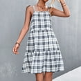 thumbnail image 2 of Womens Summer Dresses Sleeveless Tie Shoulder Strap Plaid Print Mini Dress Square Neck A-line Flowy Beach Cami Dress, 2 of 5