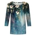 thumbnail image 5 of Nrmvnmi Womens 3/4 Length Sleeve Cotton Tops Casual Floral Print Round Neck Summer Tops Loose Fit Elastic and Lightweight Blouse For Women, 5 of 5