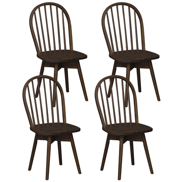 Costway Swivel Dining Chairs Set of 4, Farmhouse Spindle Kitchen Chairs with Solid Rubber Walnut
