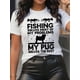 thumbnail image 1 of Camiseta gráfica para mujer "Mi Pug me soluciona la mayoría de los problemas". Cuello redondo y manga corta. Algodón transpirable. Ideal para primavera y verano. Top deportivo informal., 1 of 8