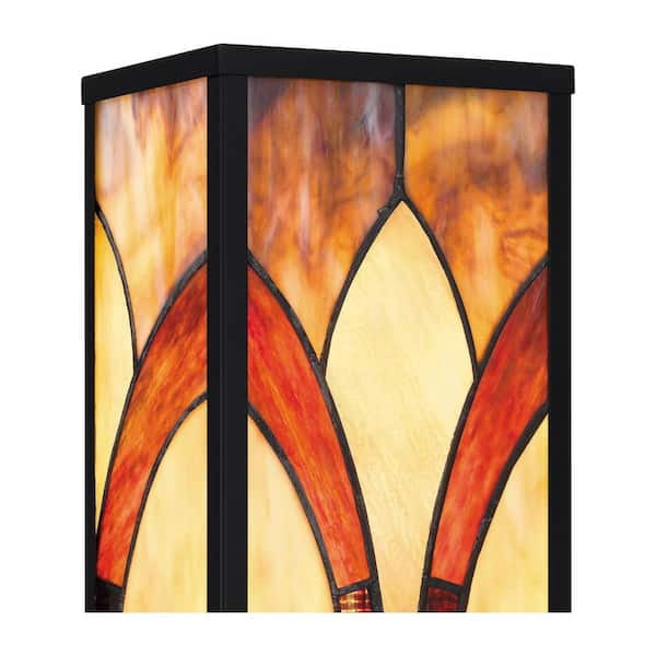 1-Light Matte Black Wall Sconce with Handcrafted Tiffany Glass in Amber, Bisque, and Crimson, Decorative Downlight for Living Room, Hallway, or Dining Area
