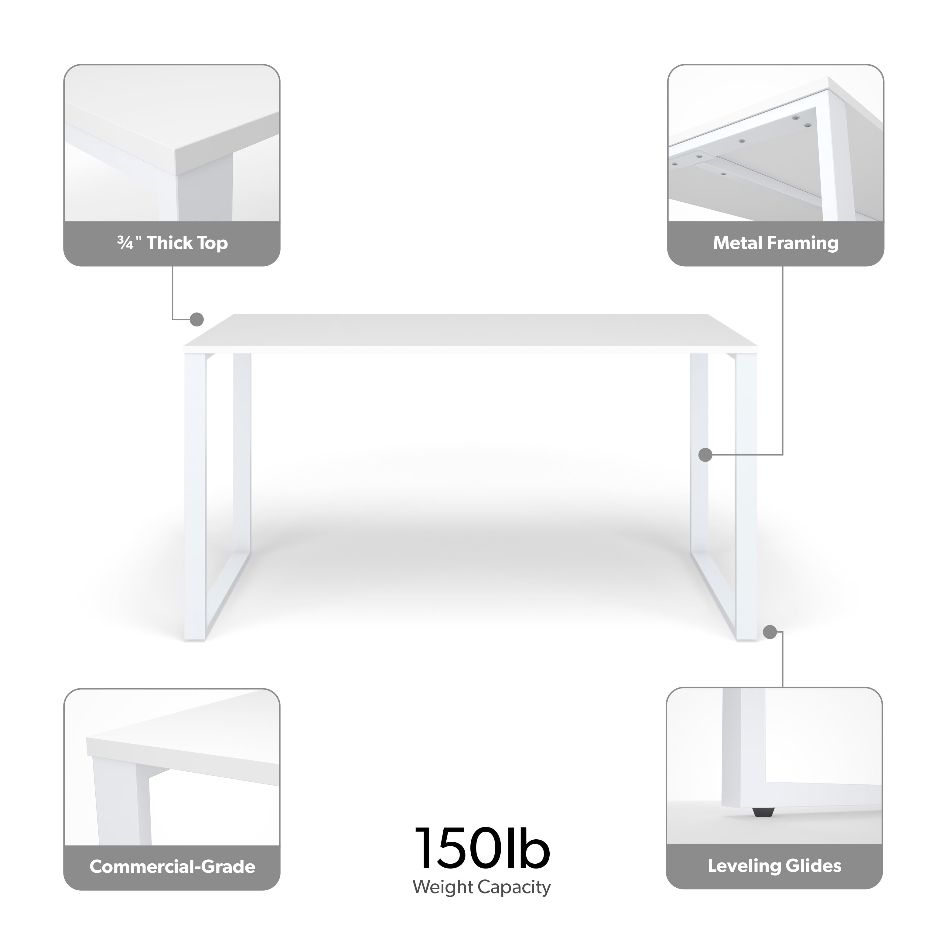 HON Basyx 55” Commercial-Grade Executive Desk, in White/White (BSX55MOLWWH)