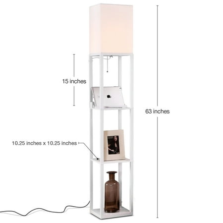 Brightech Maxwell Standing Tower Floor Lamp With Shelves And Usb Port White Usb Port For Corded Charging, Tower Floor Lamp With Shelves