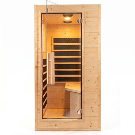 1-Person Mini Far Infrared Sauna with Side Door – Spruce Wood Dry Spa, Bluetooth & Digital Control, 3 Heating Panels, 900W, 145°F, Home Relaxation, 4.9 ft