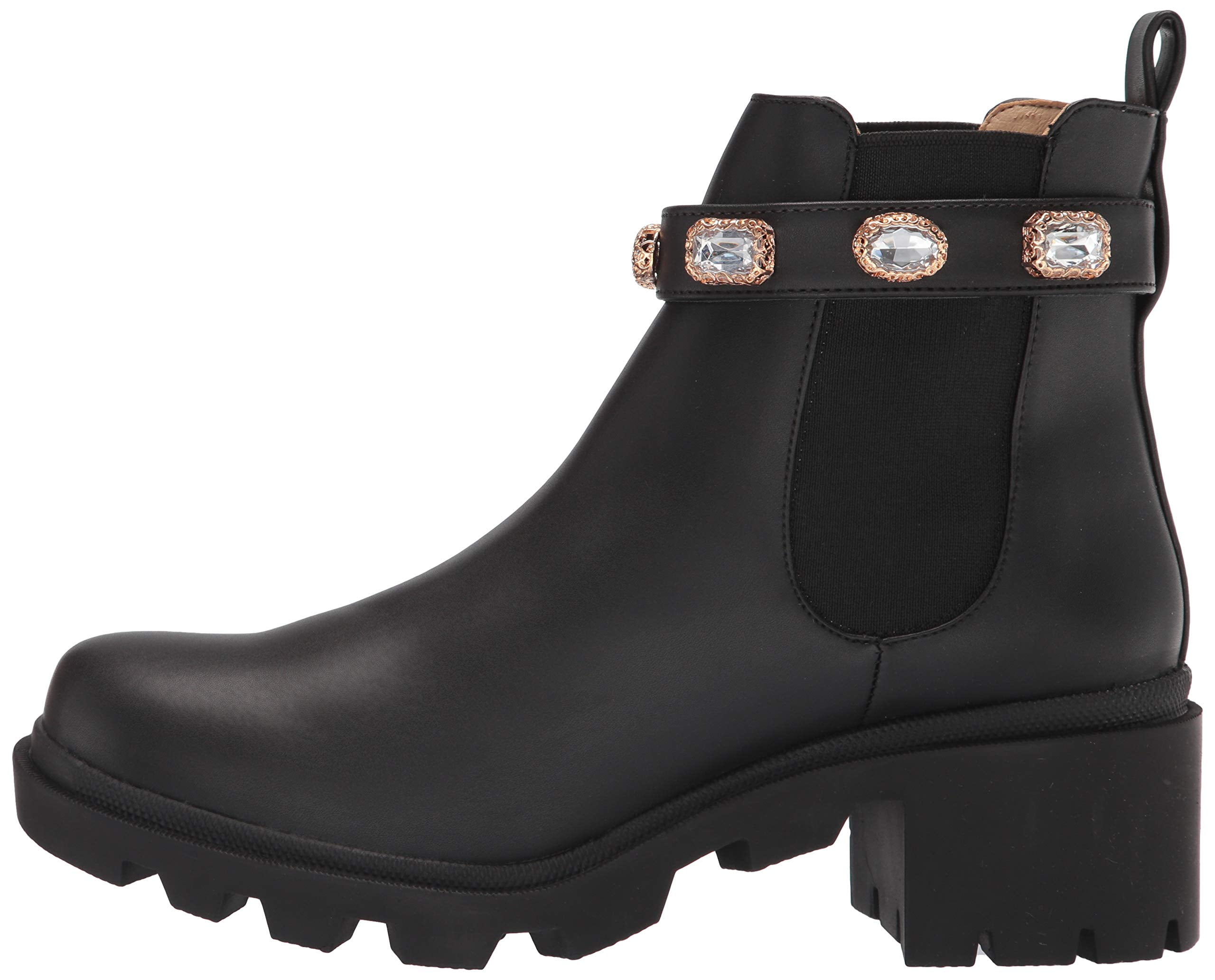 Steve Madden Amulet Fashion Boot Black Leather Block Heel Chelsea boot (8,  Black)