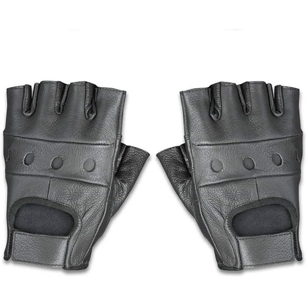 Raider Black Large Leather Fingerless Gloves