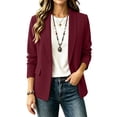 thumbnail image 2 of Women Light Jacket Ndbuld Women's casual winter solid-color fitted lapel blazer cardigan top Wine S, 2 of 6