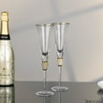 thumbnail image 2 of 2 Piece Elegant Crystal Set Wedding Champagne Glasses with Diamond Rhinestone Accents and a Polished Gold Rim - 11 in Tall with Slender Long Stems, 7 oz - Chic Toasting Set for the Bride and Groom, 2 of 8