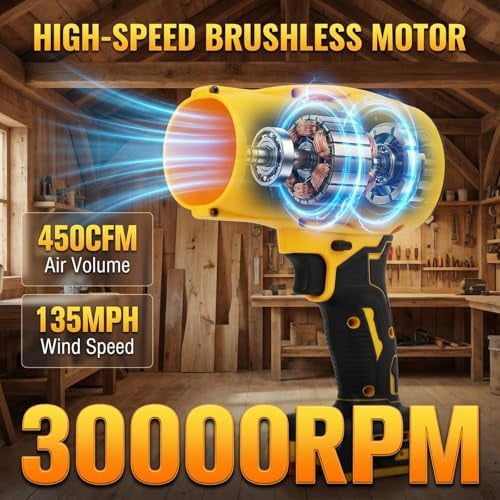 Leaf Blower Cordless for DeWalt 20V Battery, Electric Handheld Blower with Brushless Motor, Lightweight Blower Portable Dust Cleaner for Lawn Care, Patio Cleaning (Tool Only)$$Garden & Patio