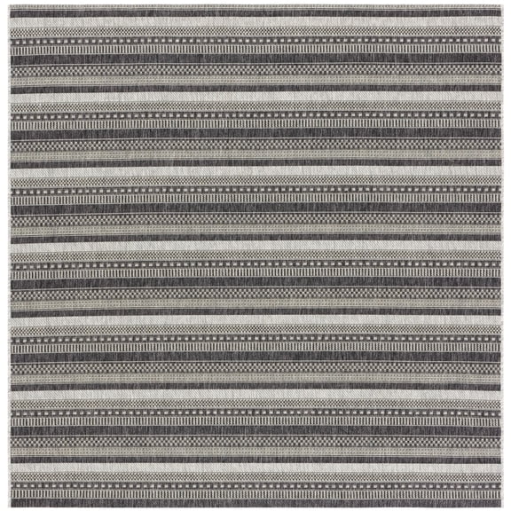 SAFAVIEH Courtyard Xzavier Striped Indoor/Outdoor Area Rug, Black/Grey, 6'7" x 6'7" Square