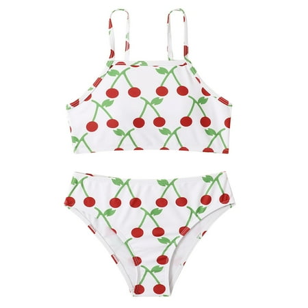 

Girls Swimsuit Kids Baby Sport Fruit Printed High Waist Bikini Set Bathing Suit Summer Beach Printed Swimwear 7-14 Years